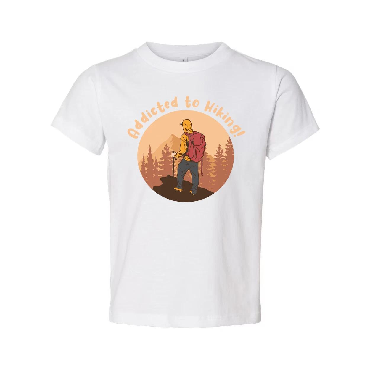 Unisex Addicted To Hiking Graphic Tee Featuring Hiker With Backpack In Sunset Ci XL