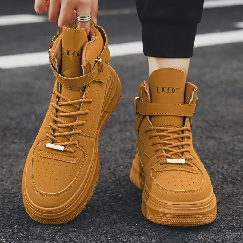 Men's 2024 Autumn/Winter High-Top Casual White Sneakers - Retro Korean Style, All-Match, Thick Sole