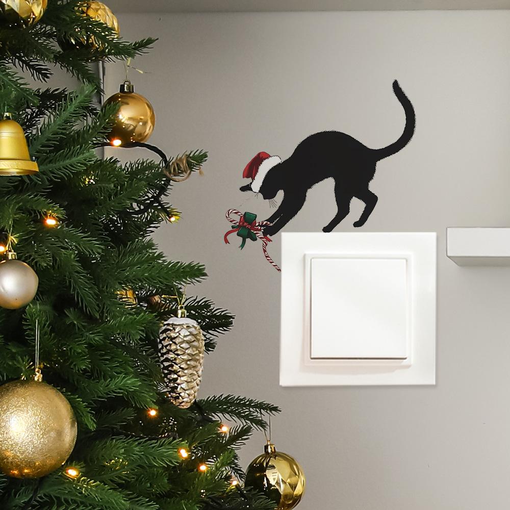 Christmas Atmosphere Personalized Black Cat Gifts Living Room Entrance, Home Switch Beautification Stickers