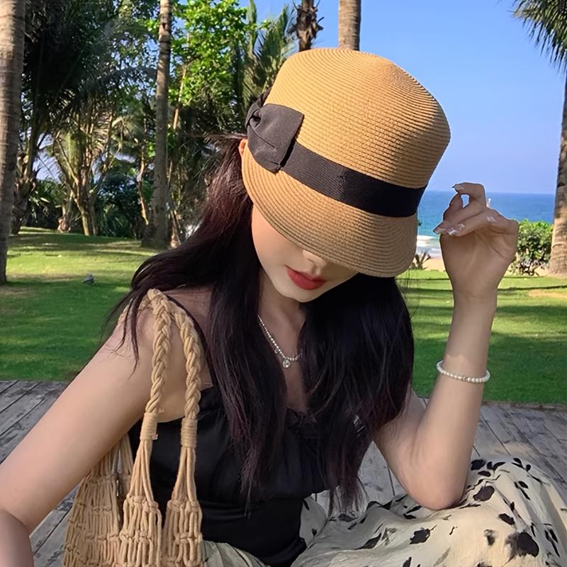 Modischer Strohhut Fedora für Damen Sommer Sonnenschutz Anti-Sonneneinstrahlung Reitkappe Reduziert das Gesichtsalter Schirmmützen