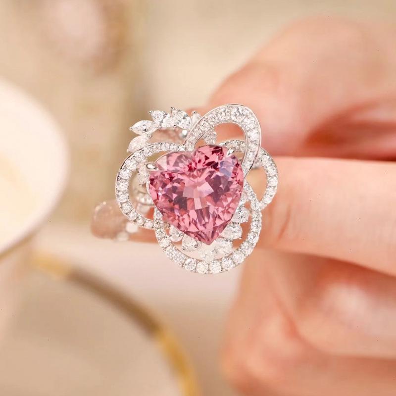 Sakura Pink Heart Gem Women s Adjustable Ring - Trendy, Simple, and Elegant
