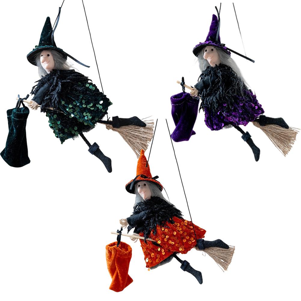 Charming Halloween Witch Pendant Cute Cloth Ornaments Broom Gifts Bag Witch Wizard Hat Design For Home Decoration