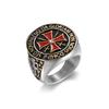 Mens Gold Red Cross Ring Titanium Steel Vintage Gothic Cross Finger Ring for Men