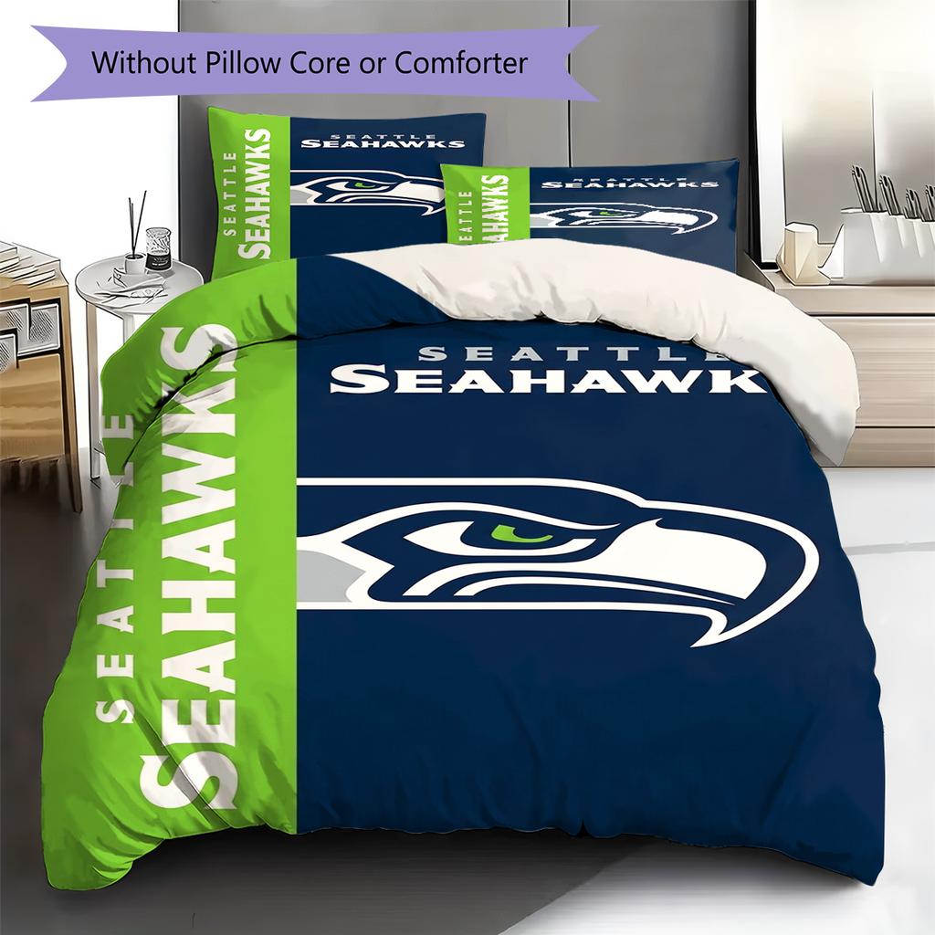 Set Biancheria da Letto con Fantasia Seattle Seahawks Copripiumino Federa Decorazione per la Casa Regalo (1 * copripiumino + 2 * federa, senza nucleo)