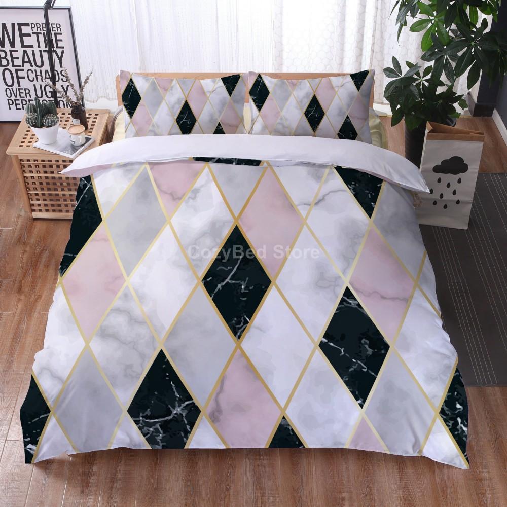 White Gold Marble Pattern Bedding Set Modern 3d Duvet Cover Sets Comforter Bed Linen Twin Queen King Single Size Fashion Luxury