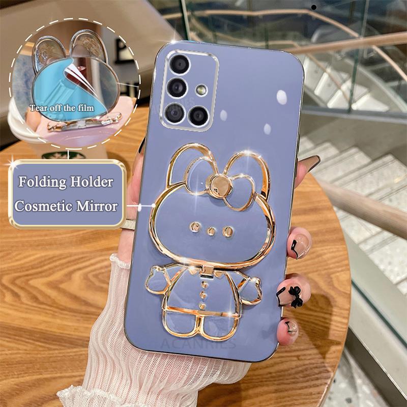 A 51 31 71 12 Luxury Plating Mirror Holder Case For Samsung Galaxy A51 A71 4g A31 A21s A12 A22 Silicone Stand Cover M51 M31 M30s