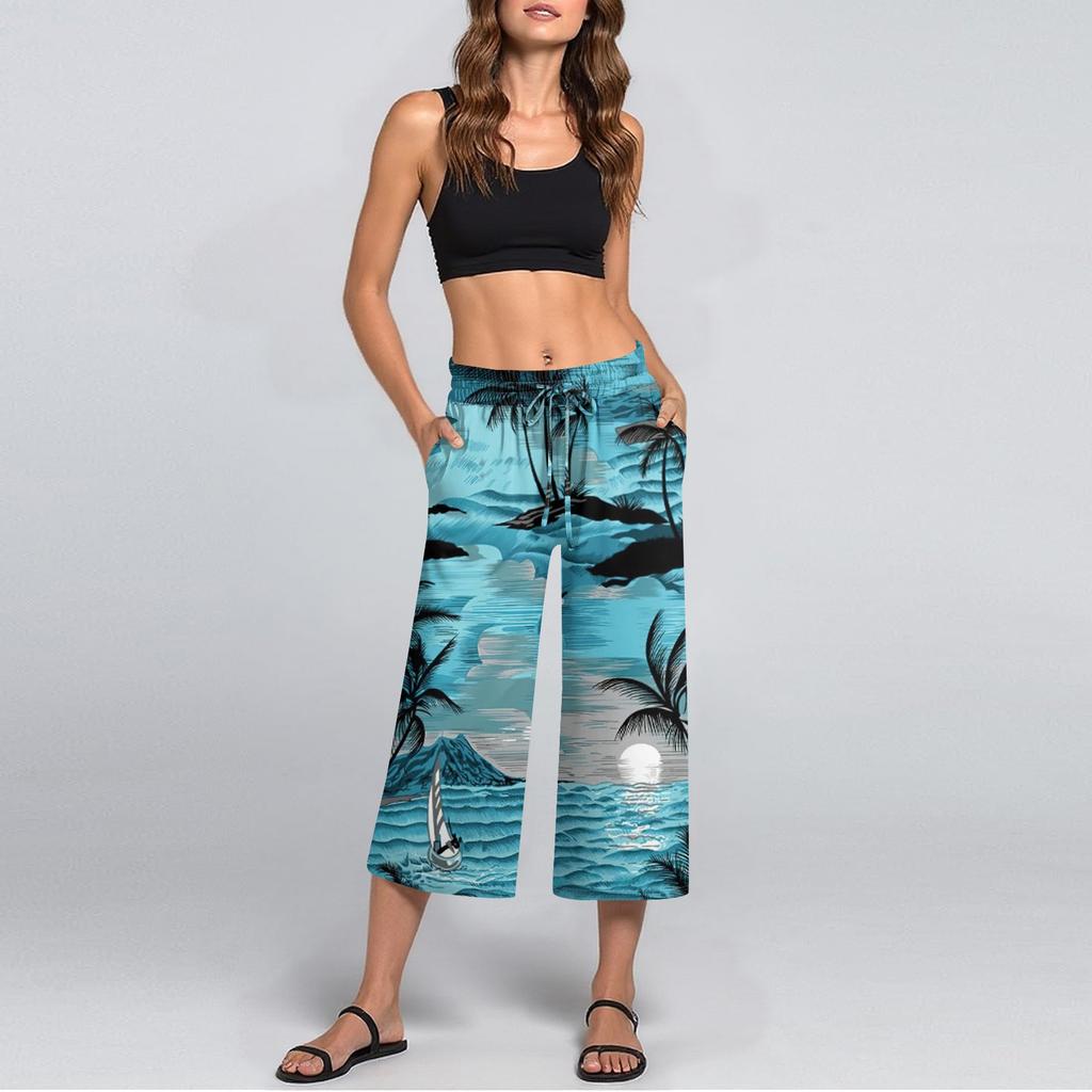 Women's Summer High Waist Printed Casual Sportswear Casual Cropped Pants Loose Pants