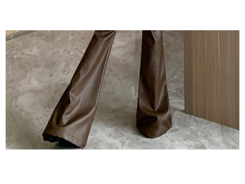 Women's Plus Size Retro High Waist PU Leather Flare Pants (Korean Style, 2026 Spring/Autumn)