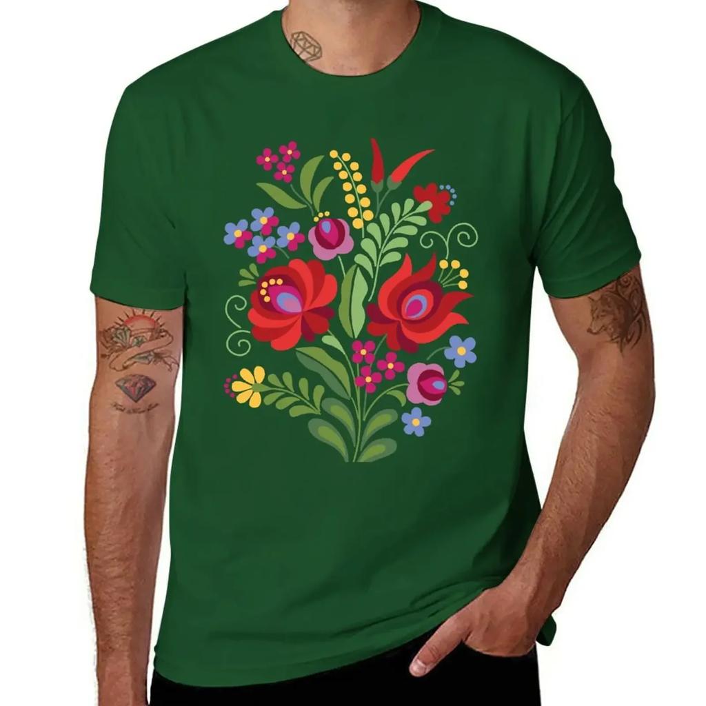 Hungarian Folk Design Red Peppers On White T-Shirt Korean Fashion Heavyweights Oversized T Shirts for Men