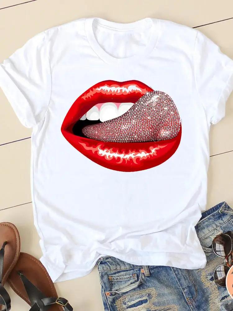 Clothing Summer Short Sleeve Watercolor Lip Sexy New Ladies Casual Unisex Fashion Graphic Tee Tshirts Female T Shirt Clothes
