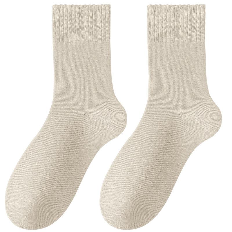 Terry Socks Women's Mid-calf Length Socks Autumn and Winter Fleece-lined Thickened Warm Stockings Floor Socks Boneless Sewing Home Socks Heat Storage