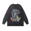 High Street Printed Sweater Ins American Retro Trendy Brand Washed Old Oversize Cotton Long Sleeve T-Shirt Men