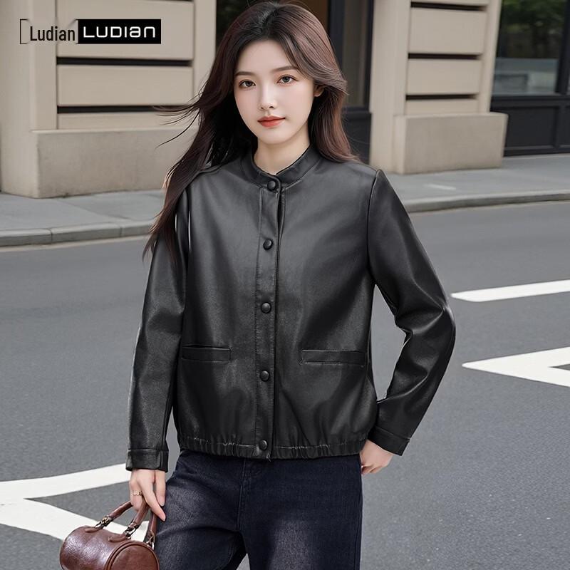 Women's Vintage Round Neck PU Leather Jacket