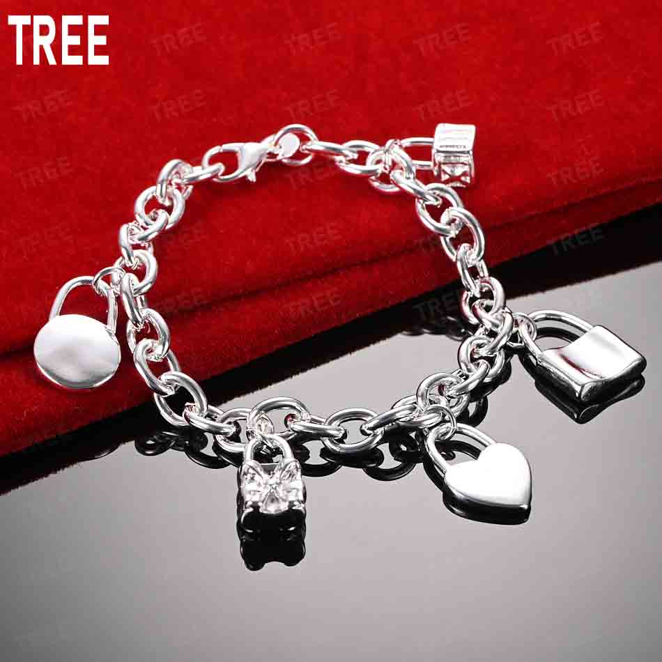 925 Sterling Silver Fashion Element Pendant Side Chain Fine Bracelet Gift Jewelry 20CM