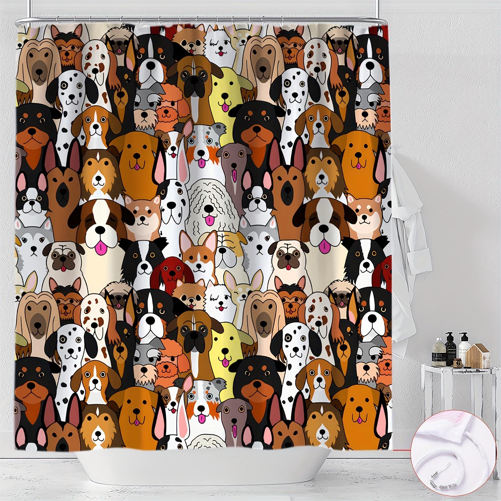 

1pc Multi-Style Cute Cartoon Dog Pattern Digital Print Shower Curtain, Bathroom Home Decor with Free Hooks, Machine Washable 90X180CM