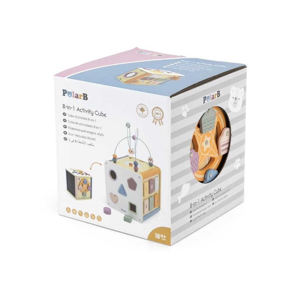 PolarB 8-in-1 Aktivitätsbox, Holzspielzeug mit Xylophon, Formsortierer, TYPR44098