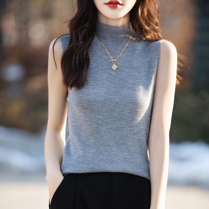 KuaJing Women's 2025 Summer Knitted Camisole Vest - Thin, High Collar, Loose-Fit, Sleeveless