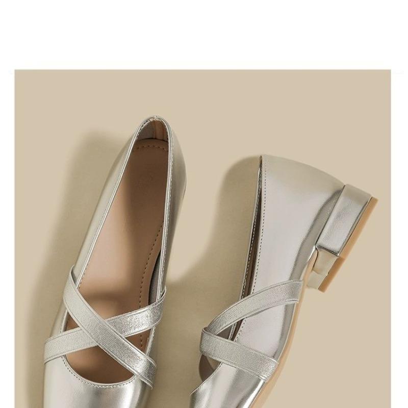 Fashion 2025Women Chunky Heel Shoes New  Fashion Strap Mid Heels  Jane Shoes Dress Shallow Mouth Ladies Ballet Shoes