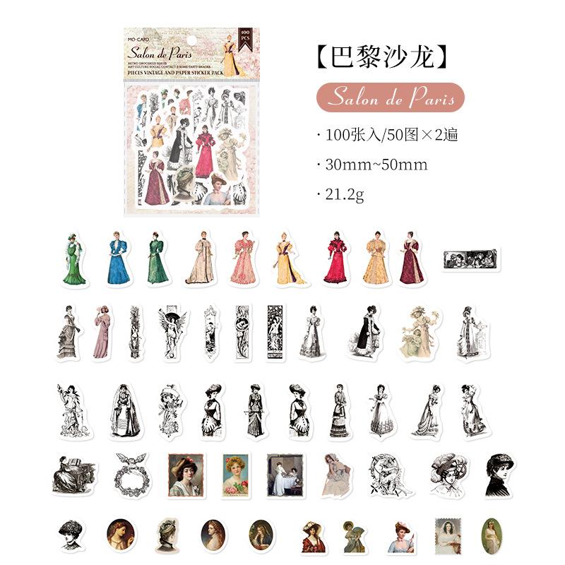 100-Sheet Retro Sticker Collection, Mixed Classic Motifs, Perfect for Laptop & Phone Case Decoration