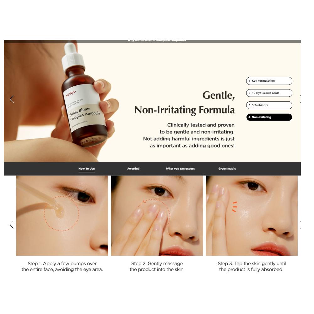 MANYO FACTORY Bifida Biome Complex Ampoule 50ml) Korean Skincare, Facial Skin Rejuvenating,  10-types-of Hyaluronic Acid, for Women and Men