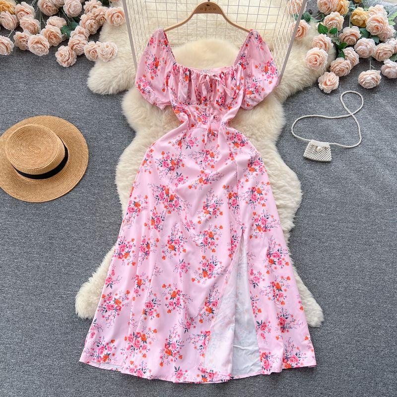 Puff Sleeves Summer Slimming Mori Style Split Dress