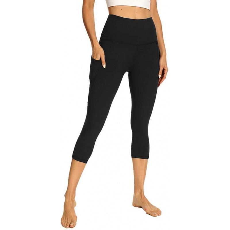 

European American High Waist Stretch Pocket Yoga Leggings for Women - Summer Cropped Pants (Style XY643) L чорний