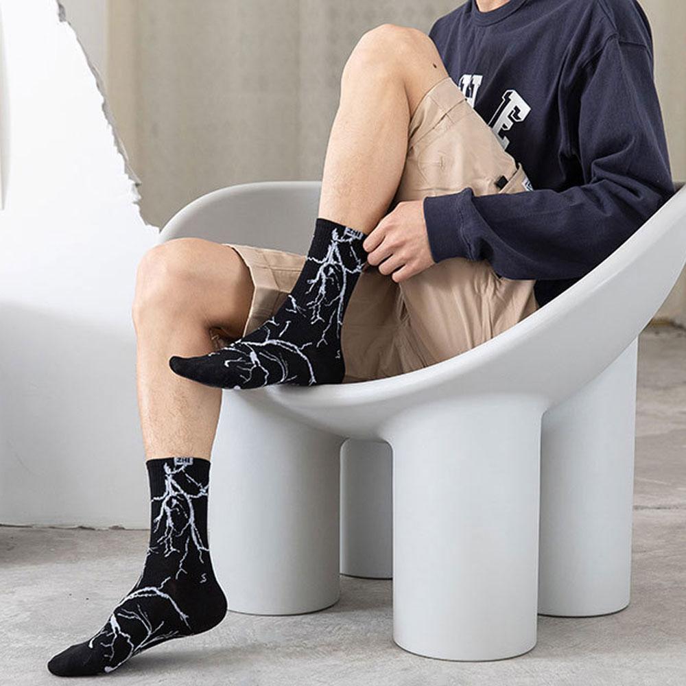 Harajuku Hip-Hop Street Sports Skate Socks Tie Dye Lightning Designer Happy White Socks Women