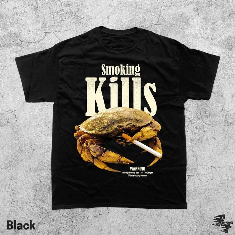 Retro Smoking Kills Crab T- Shirt, Funny Anti Smoking Ad Graphic Tee L