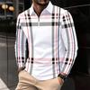 Stylish Men's Long Sleeve Plaid Zip Polo Shirt, Casual Fashion Top