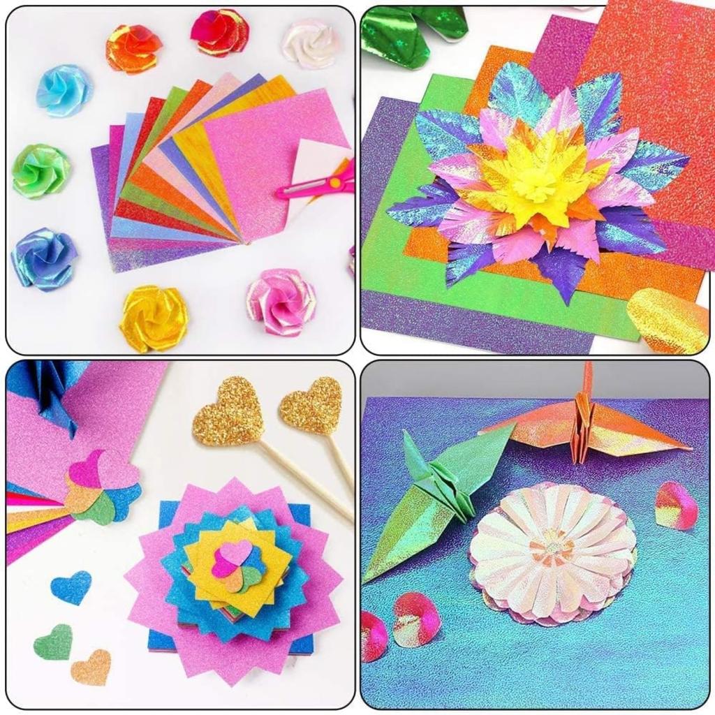 NASSIA 15cm Square Origami Pearl Holographic Aurora DIY Paper, 100-Sheet Set, Origami, Origami, Color, Single-Sided Origami, (Pearl Paper)