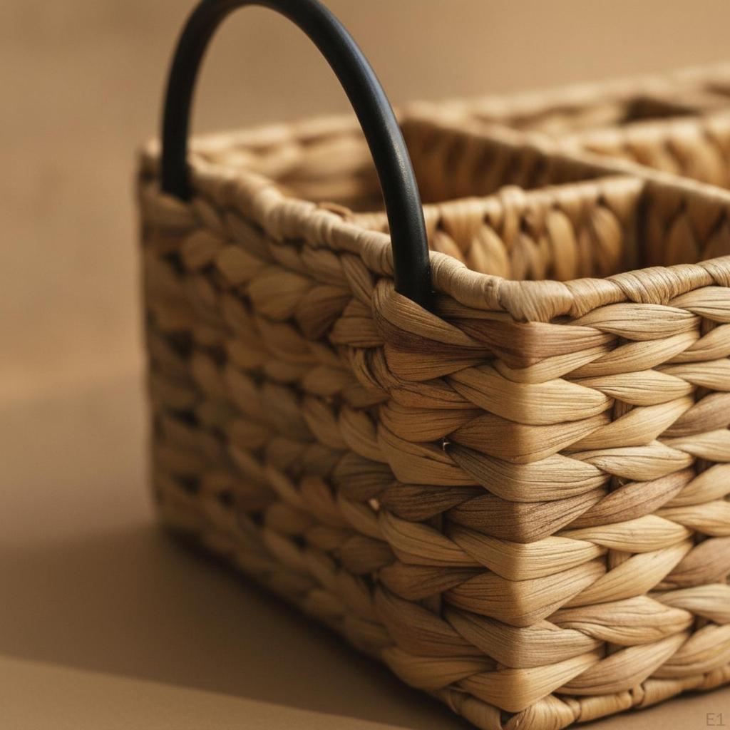 Rectangular Woven Tabletop Organizer | Textured Braided Construction, Divided Compartment