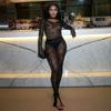 Spring Sexy 2 Two Piece Sets Lace Women Long Sleeve Bodysuits Top+High Waist Pants Suits Black Hollow Out Matching Outfits 2024