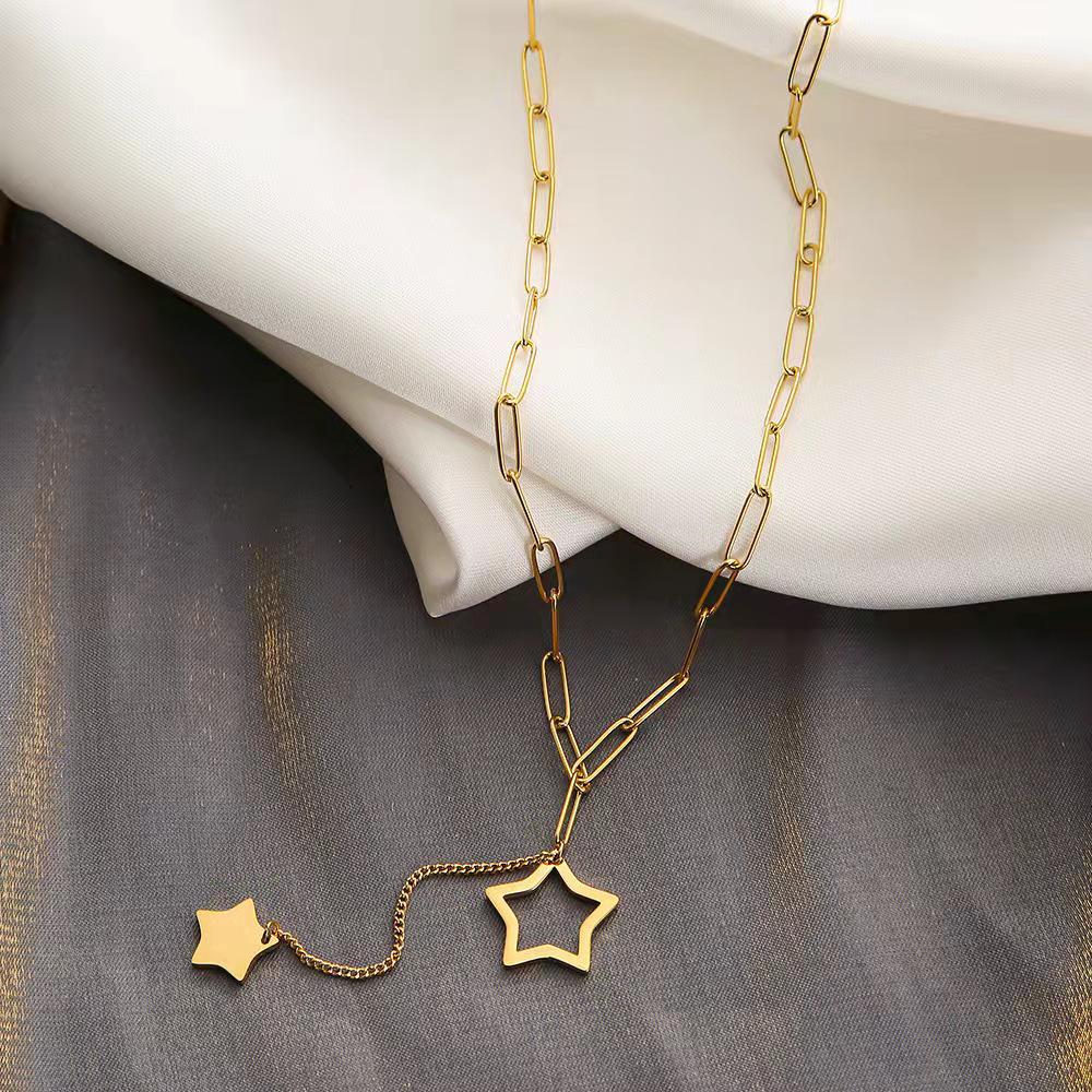 Elegant Titanium Star Tassel Necklace - High-End Fashion Sweater Chain