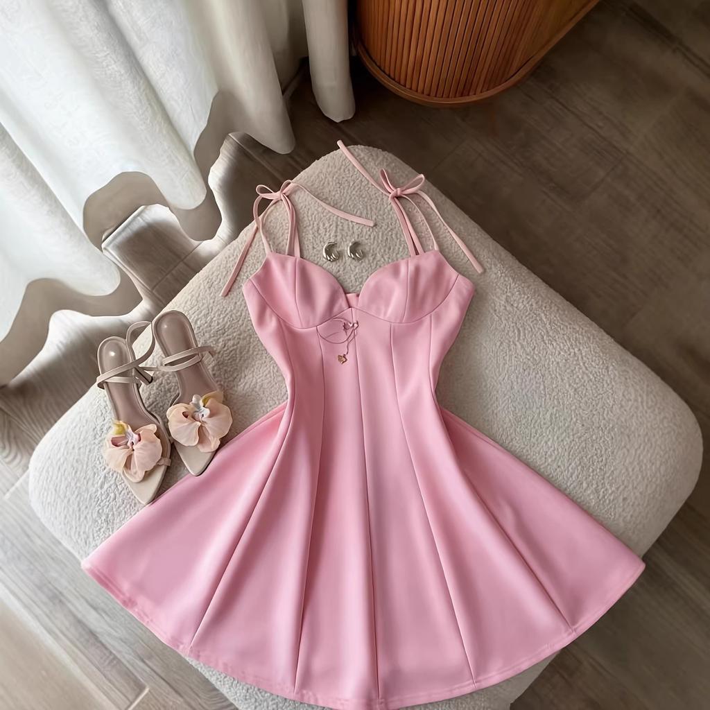 2026 Spring Suspender Heart-shaped Collar Dress, Strap Waist Swing Skirt, Pendant Decoration, Sweet and Spicy Girl Style