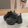 Fashion Fashion Chunky Sneakers Women Autumn Lace Up Platform Sports Shoes Woman 8CM Thick Bottom High Heels Female Leather Sneakers
