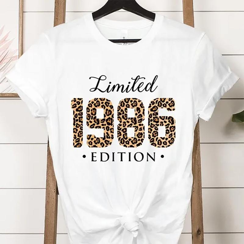 Women Vintage 1986 Birthday Gift T Shirt Retro Birthday Party Casual Summer Summer Short Sleeved Harajuku Streetwear Tops Tees