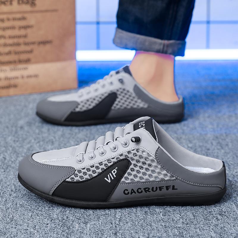 Mens Half Slippers Summer Breathable Mesh Mens Shoes Outdoor Casual Walking Shoes Large Flat Light Mesh Slippers Sandals