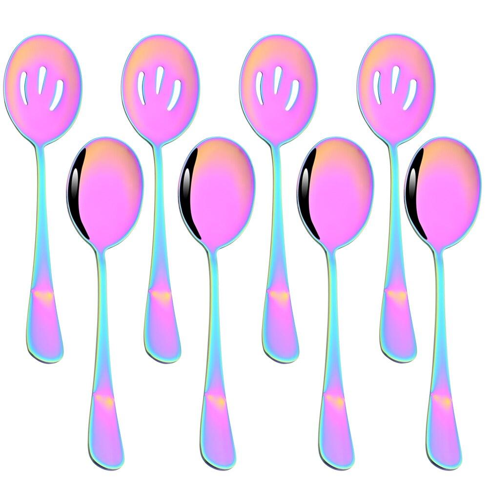 Gold Dinnerware Set Buffet Dinner Restaurant 8Pcs Service Spoon Colander Stainless Steel Cutlery Set Silver Mirror Tableware Set