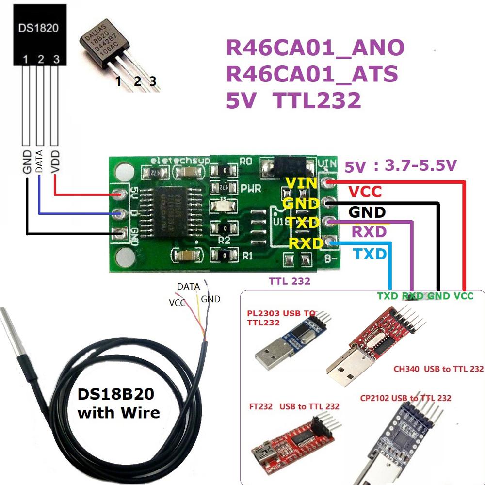 DS18B20 RS485 TTL232 TTL Com UART Temperature Acquisition Sensor Modbus RTU Serial Port Remote Acquisition for Arduiuo PC PLC