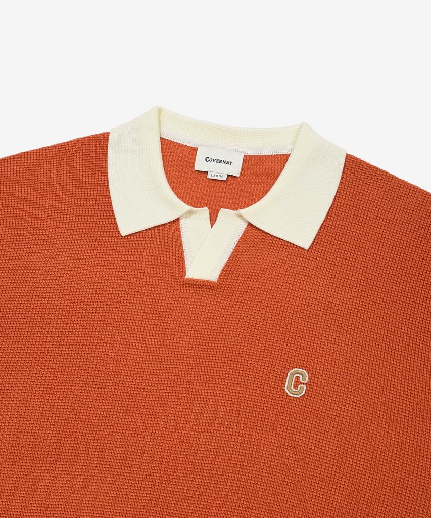 COVERNAT Open Collar Half Knit Orange
