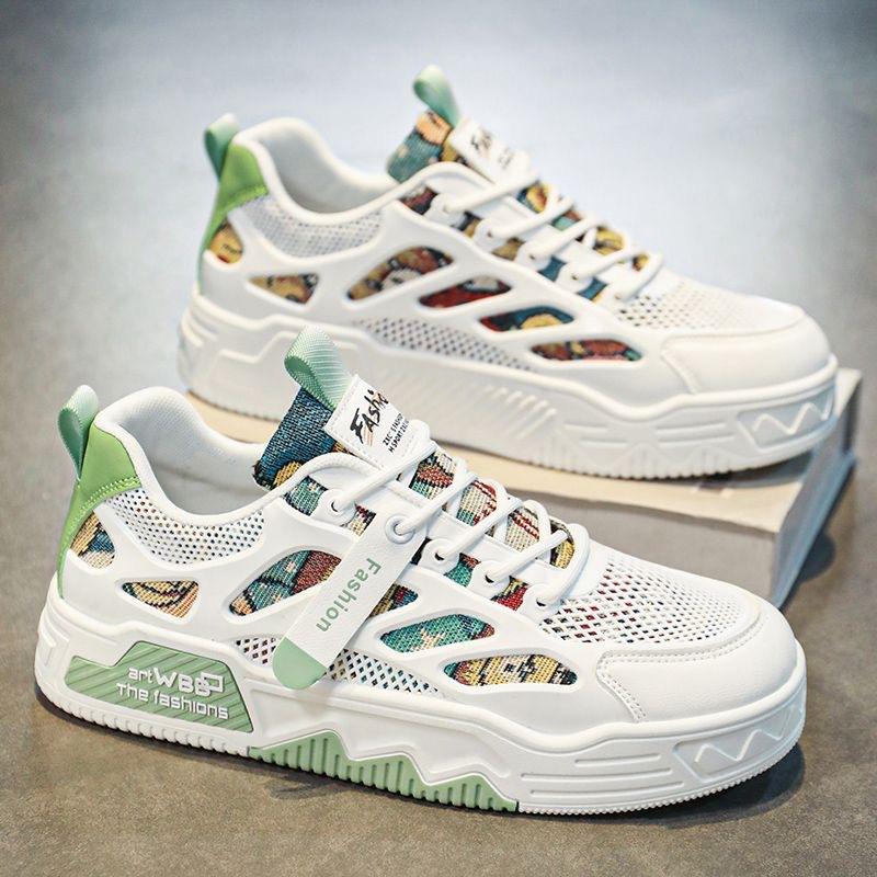 Men'S Shoes Summer Breathable Versatile Thin Board Shoes Guochao Lightweight Mesh Sports Shoes Casual White Shoes