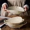 Free-Form Edge Ceramic Bowl with Handles, Retro Distressed Style Glazed for Fruit Bowl,Salad Bowl,Table Centerpiece Decor