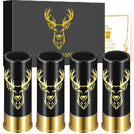 Набор из 4 рюмок для шотов с изображением головы оленя, пластиковые, с коробкой, рюмки для мужчин, женщин, мужа, подарок на день рождения, Рождество, свадьбу, охота на оленя 12GA