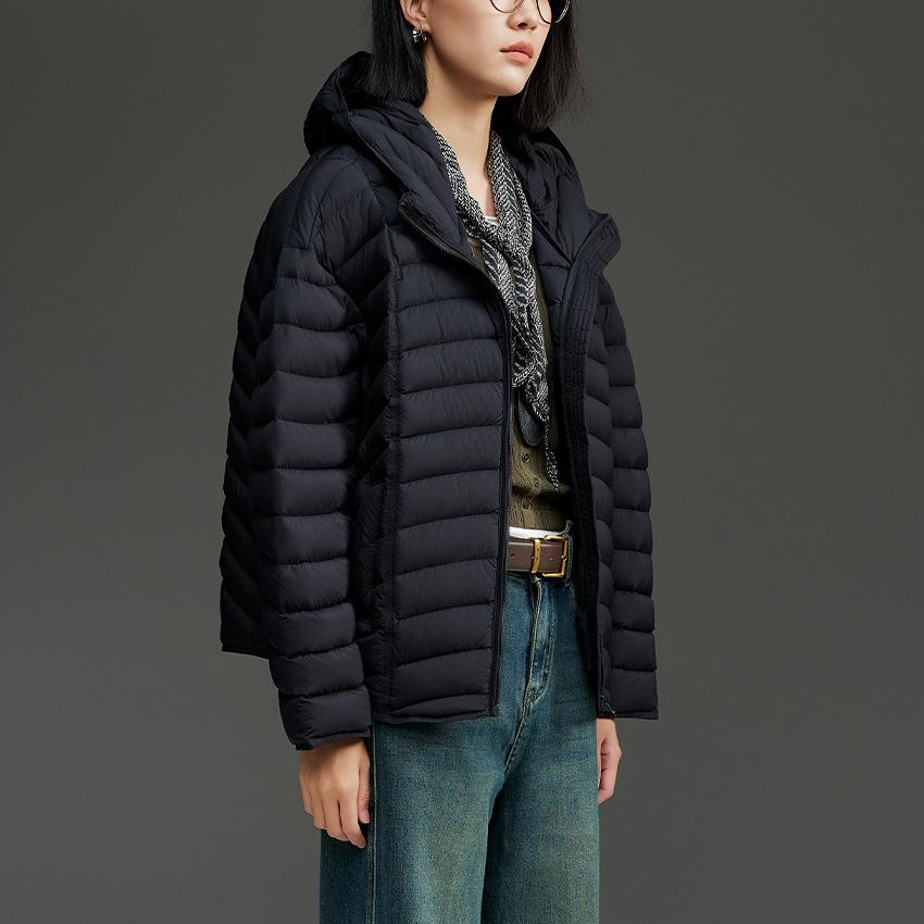 Goose down ribs light down jacket women's high-end sense hooded stand-up collar loose lulu jacket winter new
