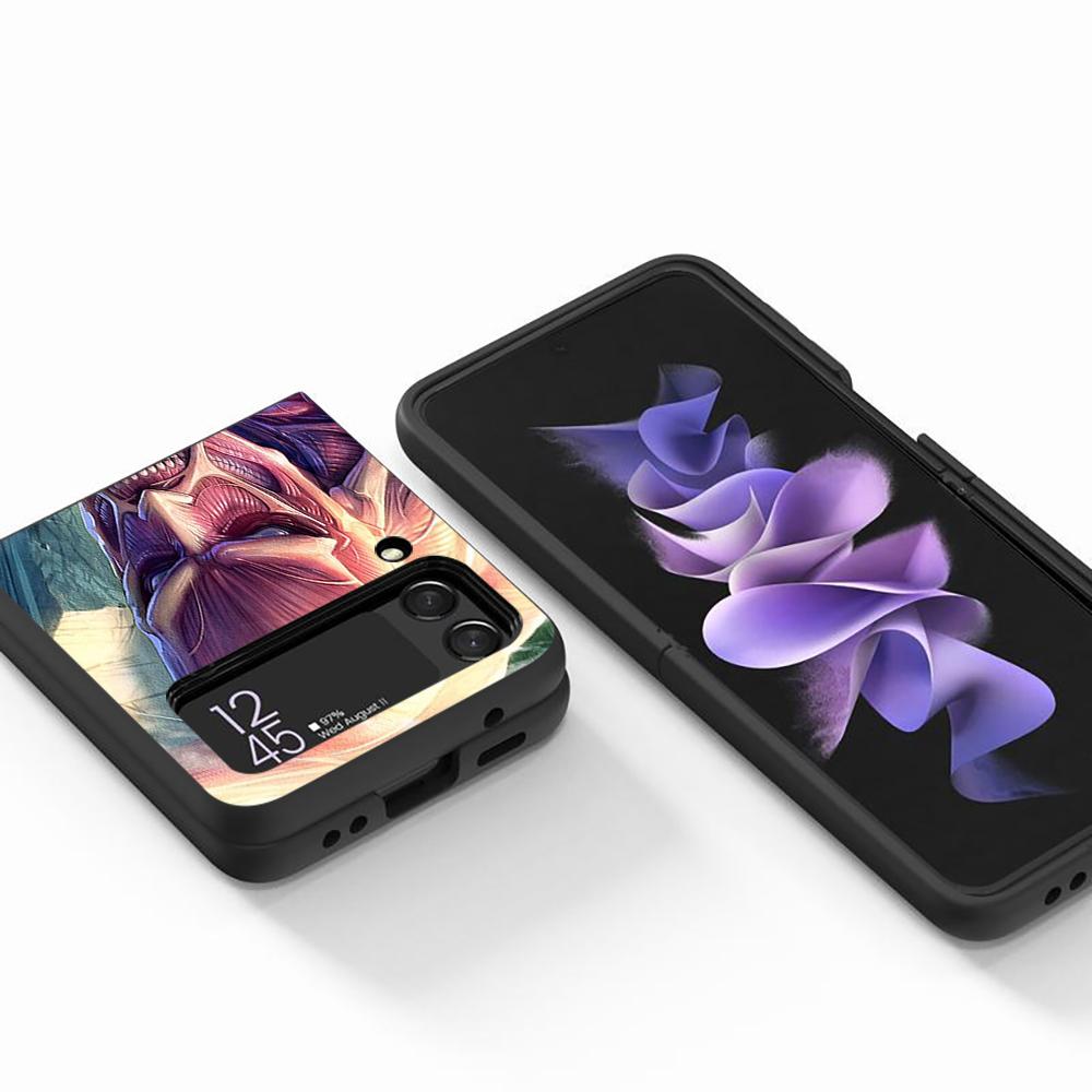 Attack On Titan Anime Handyhülle für Samsung Galaxy Z Flip3 5G Flip4 Schwarz Coque Z Flip 3 Hart PC Luxus Hülle Zflip3 Funda