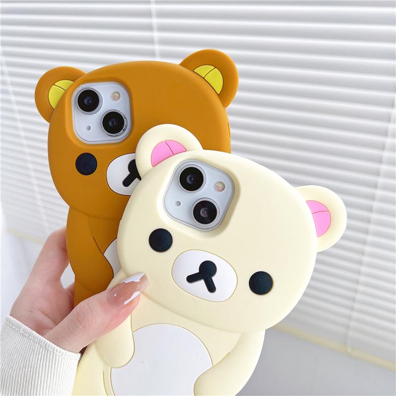 Rilakkuma Bear Silicone Soft Cover Case For iPhone 16 15 14 13 12 11 Pro Max Mini Plus Xs XR 6 7 8 Plus
