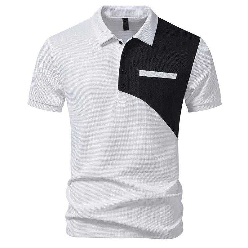 New Men's  Short Sleeve Polo Shirt Color Block Streetwear Lapel Tshirts for Men Summer Jogging Sport Tops Loose Basic Splice Top