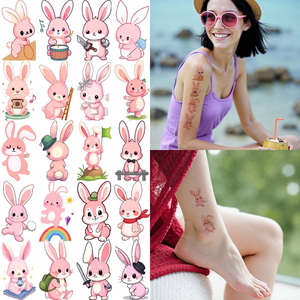 54pcs Temporary Tattoo Cartoon Cartoon Cute Rabbit Temporary Tattoo Stickers For Arms