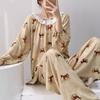 Spring and Summer New Plaid Printing Crew Neck Lace Long-sleeved Trousers Pajamas Set Women's Loungewear Loose Spot