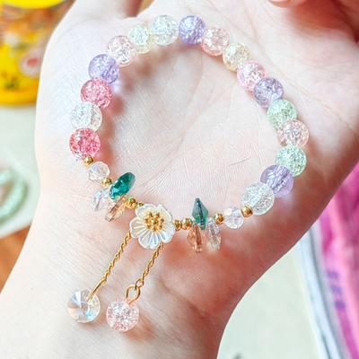 Camellia Daisy Crystal Bracelet Girlfriend Style Colorful Exploding Bead Sunflower Glass Bracelet for Women